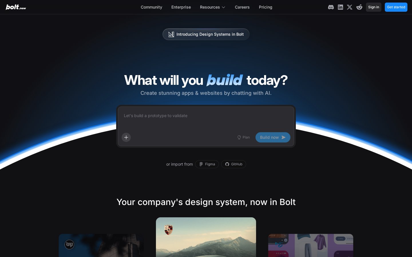 Interface Bolt.new — environnement de développement dans le navigateur