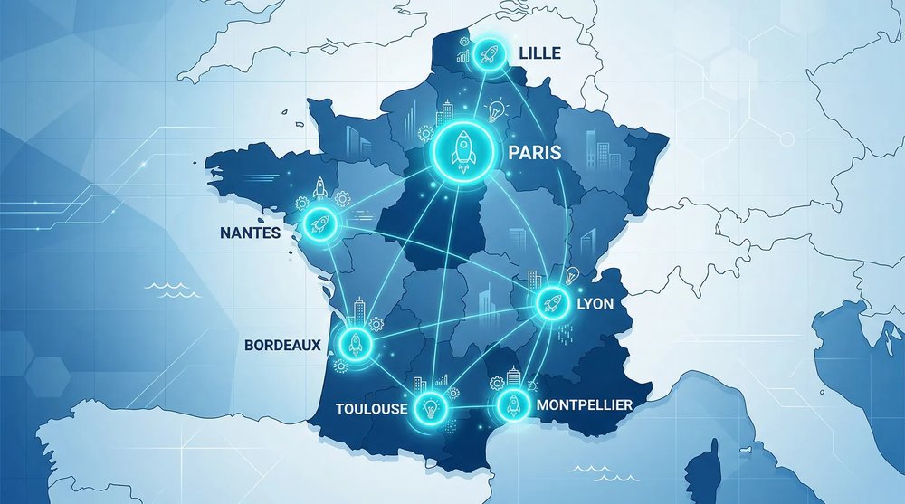 Carte de France des principaux pôles d'incubation et d'accélération
