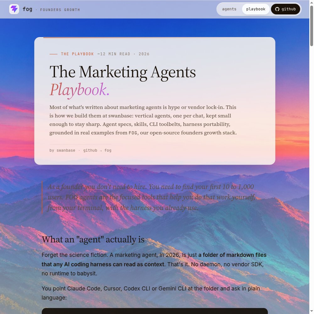 The Marketing Agents Playbook — guide technique complet de fog sur fog-agents.com