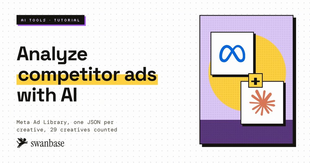swanbase cover for the AI competitive analysis tutorial: analyzing competitor ads with the Meta Ad Library and Claude