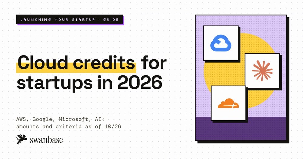 swanbase cover for the 2026 guide to startup cloud credits: AWS Activate, Google for Startups, Microsoft for Startups and AI programs
