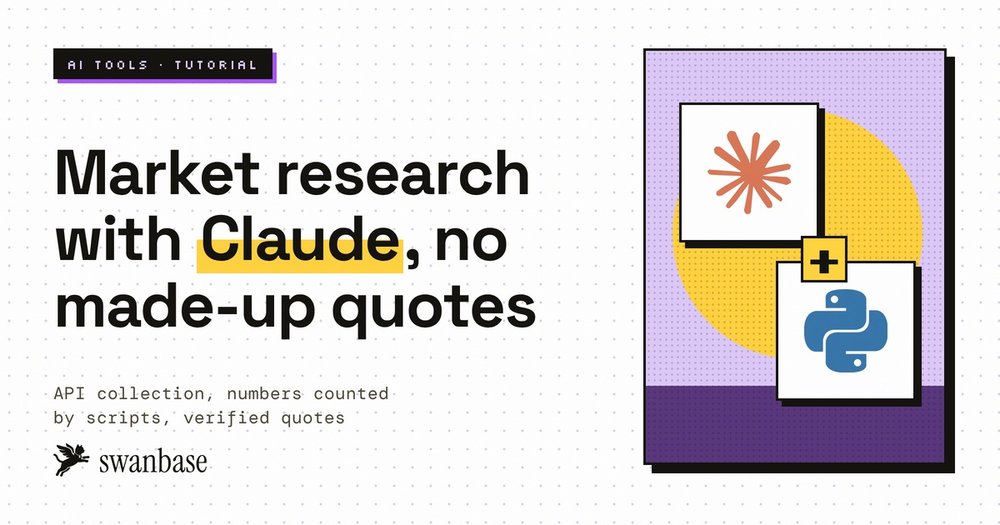 swanbase cover for the market research with Claude tutorial: API collection, script-computed numbers, verified quotes