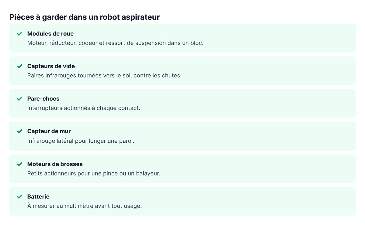 Pièces à garder dans un robot aspirateur