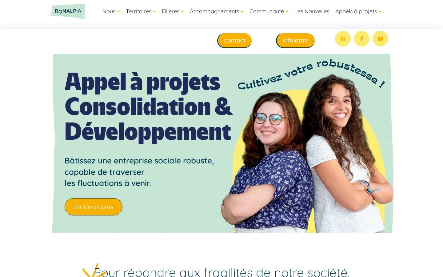 Site officiel Ronalpia — 265 entrepreneurs sociaux accompagnés, 7 incubateurs Auvergne-Rhône-Alpes