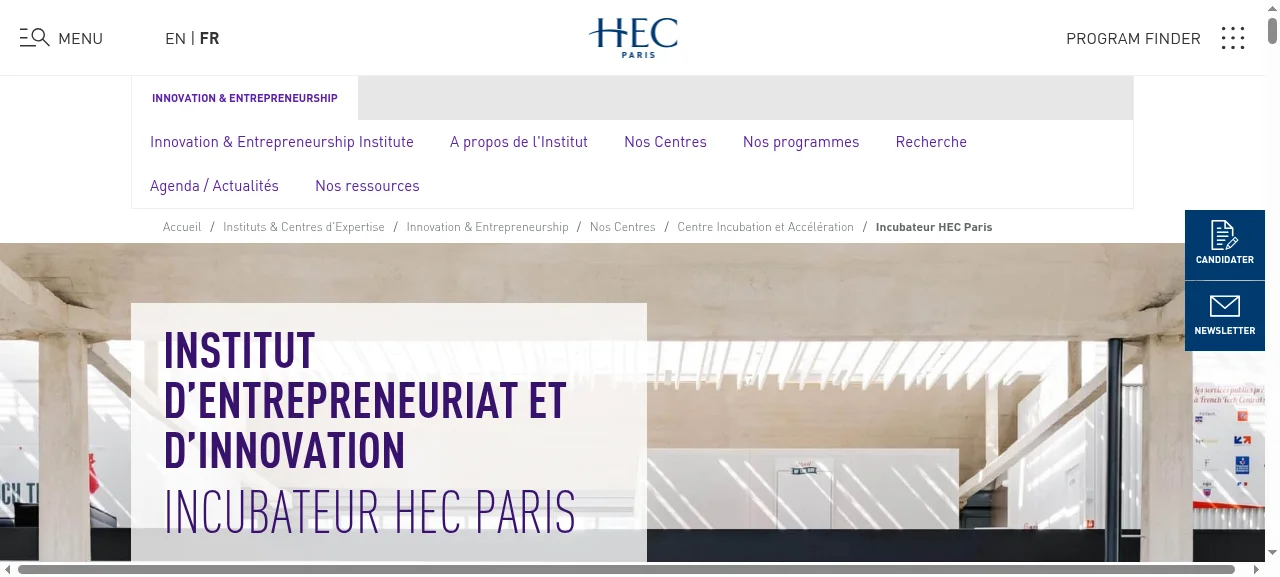 Site officiel incubateur HEC Paris à Station F — 270+ startups, 46 alumni YC