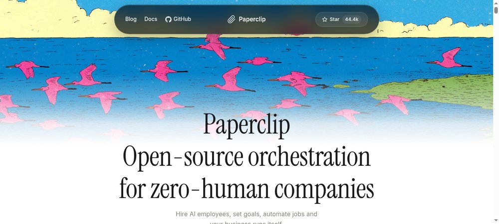 Interface Paperclip — page d'accueil, orchestration open source pour agents IA