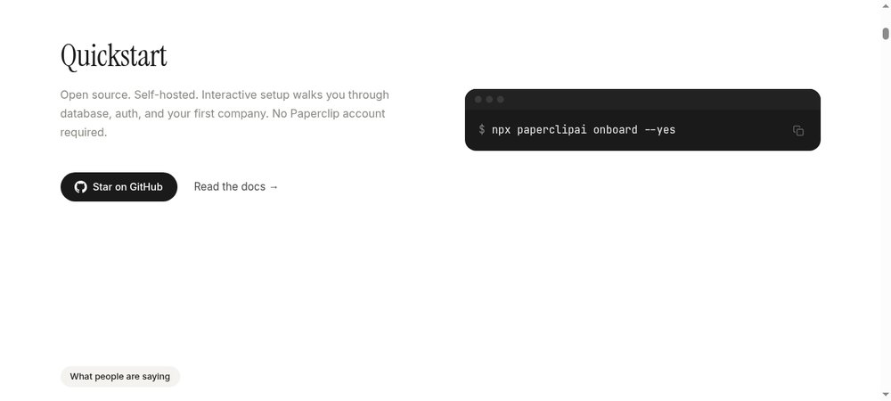 Terminal Paperclip — commande npx paperclipai onboard --yes