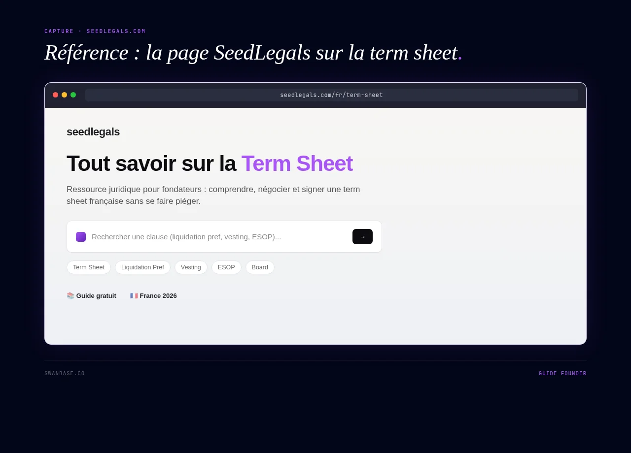Référence externe : la page SeedLegals sur la term sheet
