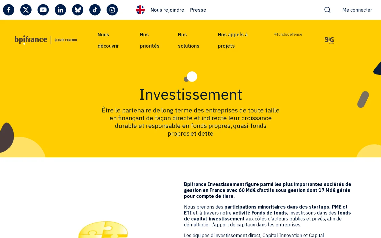 Page startups Bpifrance, principal investisseur public en France