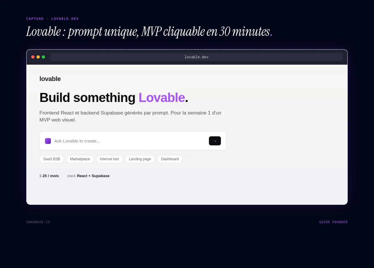 Lovable : prompt unique, MVP cliquable en 30 minutes