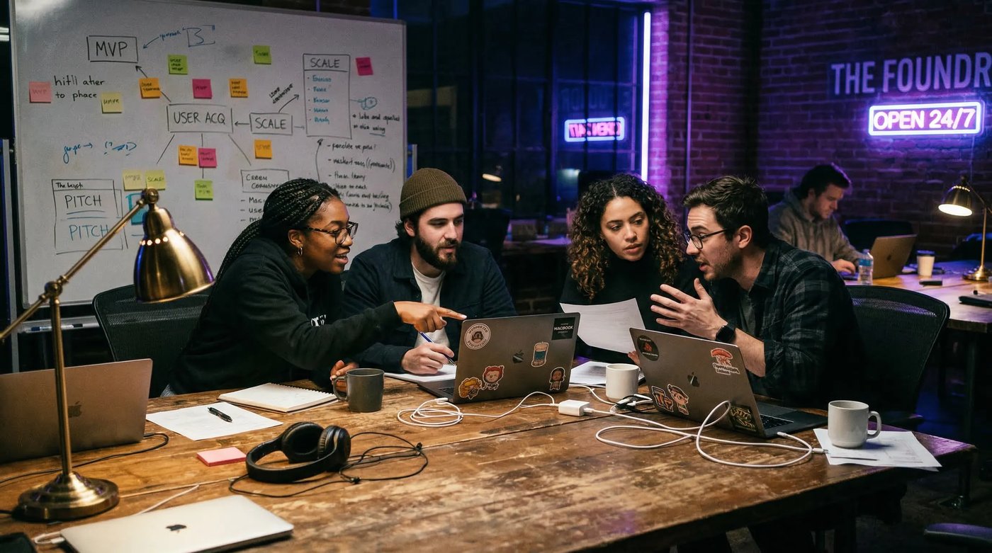 Journée coworking intensif : founders travaillant ensemble