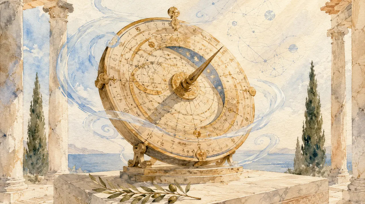 Watercolor renaissance . astrolabe en bronze, mécanismes, étoiles, étude scientifique (CH4 GROWTH)