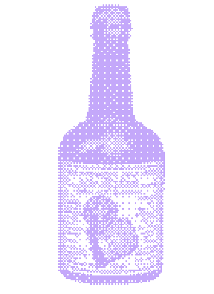 Bouteille de Vin Mariani (1863), l'ancêtre corse du Coca-Cola, rendue en dithering